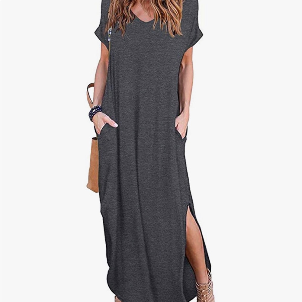 Maxi dress; loose and long with pockets.